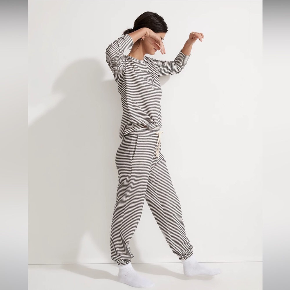 Madewell saunter striped lounge set, creme and green striped, Women's size small